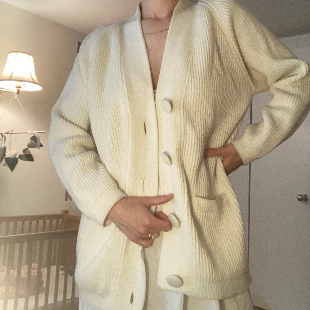 Vtg ivory ribbed/fisherman cardigan